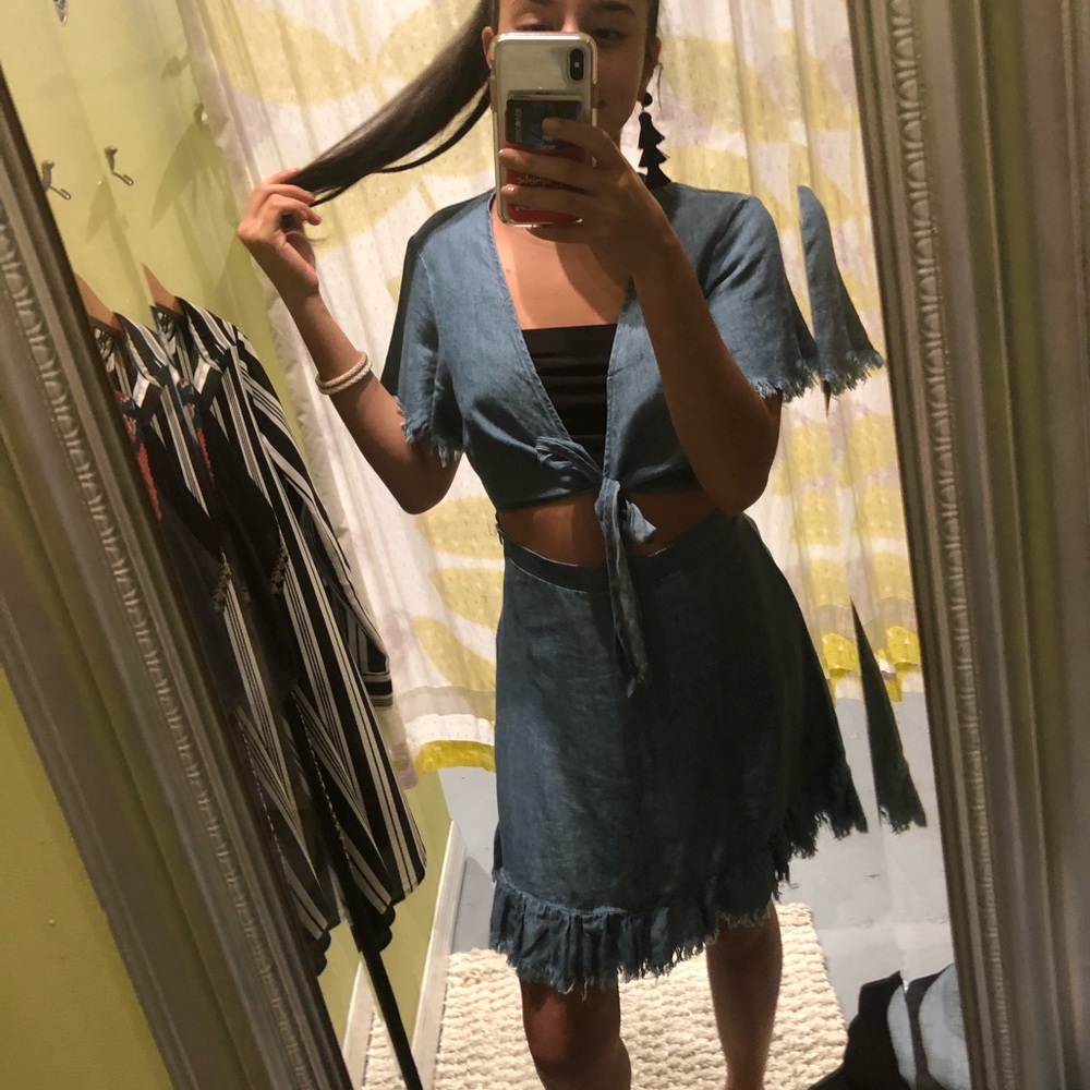 Show Me Your Mumu Melanie Denim Ruffle Tie Dress